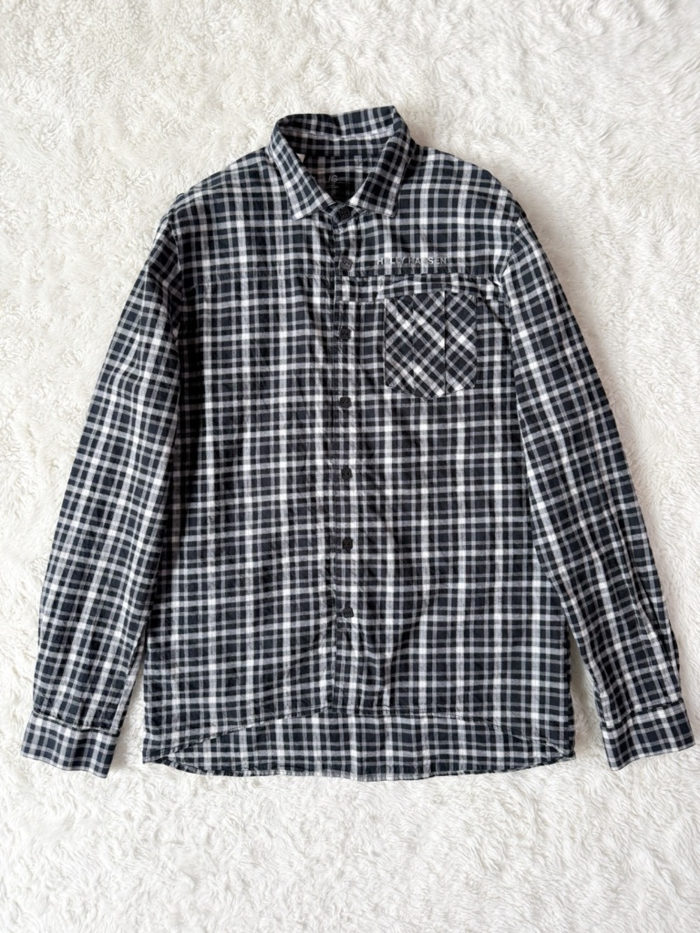 Helly Hansen Men Black Plaid Cotton Snap Button Front Long Sleeve LARGE Utility